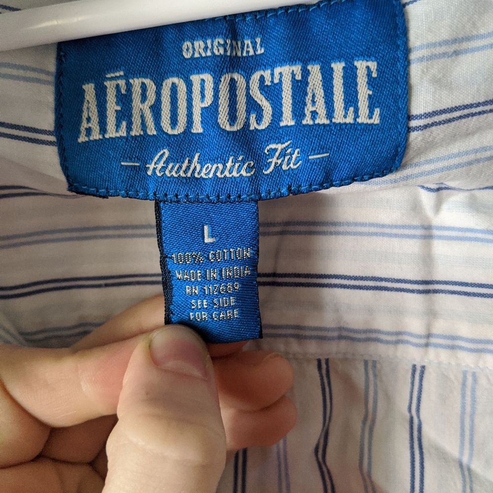 Large blue and white striped button down